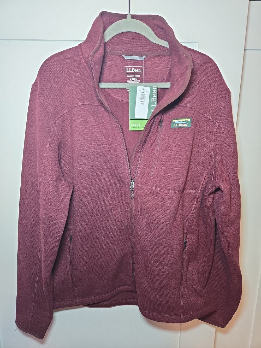 LL Bean Burgundy Men Full Zip Sweater Fleece Jacket NWT Large Slightly Fitted